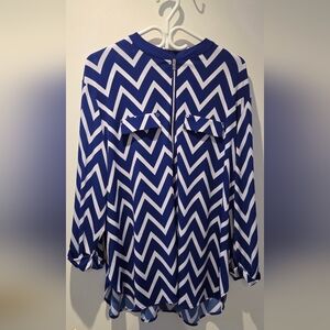 Blue and White Chevron Blouse